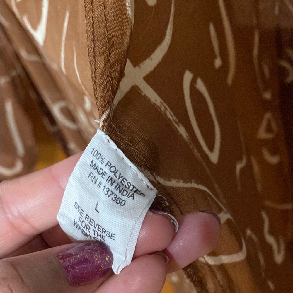 Brown Sheer Abstract Patterned Collared Dress Or … - image 3